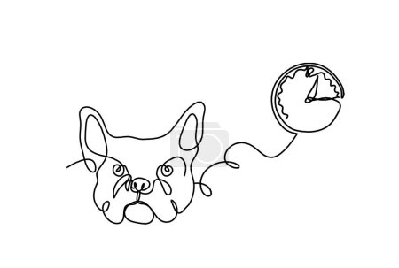 Téléchargez les illustrations : Silhouette de bulldog abstrait avec horloge comme dessin au trait sur fond blanc - en licence libre de droit