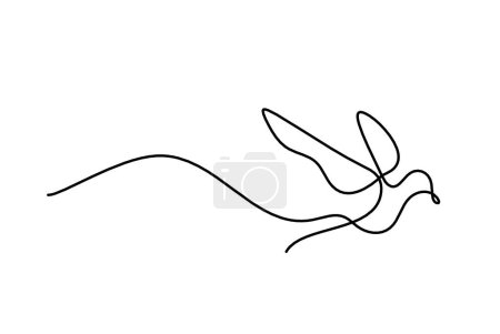 Téléchargez les illustrations : Silhouette d'oiseau volant abstrait en ligne sur fond blanc - en licence libre de droit