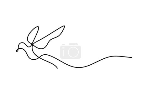 Téléchargez les illustrations : Silhouette d'oiseau volant abstrait en ligne sur fond blanc - en licence libre de droit