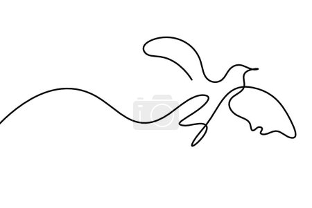 Illustration for Silhouette of abstract flying bird in line on white background - Royalty Free Image