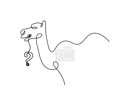 Téléchargez les illustrations : Silhouette de chameau abstrait avec point d'interrogation comme dessin au trait sur blanc - en licence libre de droit