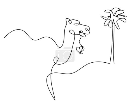 Ilustración de Silueta de camello abstracto con corazón como dibujo en línea sobre blanco - Imagen libre de derechos