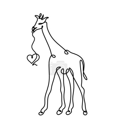 Téléchargez les illustrations : Silhouette de girafe abstraite avec cœur comme dessin de ligne sur blanc - en licence libre de droit