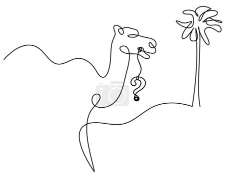 Ilustración de Silueta de camello abstracto con signo de interrogación como dibujo en línea sobre blanco - Imagen libre de derechos