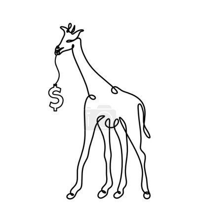 Ilustración de Silueta de jirafa abstracta con dólar como dibujo en línea sobre blanco - Imagen libre de derechos
