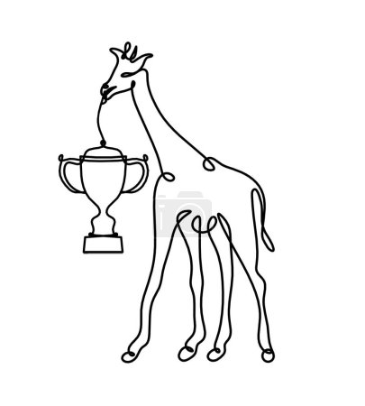Téléchargez les illustrations : Silhouette de girafe abstraite avec trophée comme dessin au trait sur blanc - en licence libre de droit