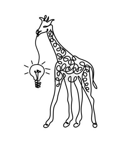 Illustration for Silhouette of abstract giraffe with light bulb as line drawing on white - Royalty Free Image