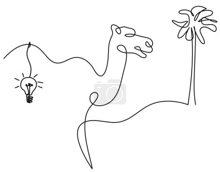 Téléchargez les illustrations : Silhouette de chameau abstrait avec ampoule comme dessin au trait sur blanc - en licence libre de droit