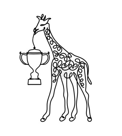 Ilustración de Silueta de jirafa abstracta con trofeo como dibujo en línea sobre blanco - Imagen libre de derechos