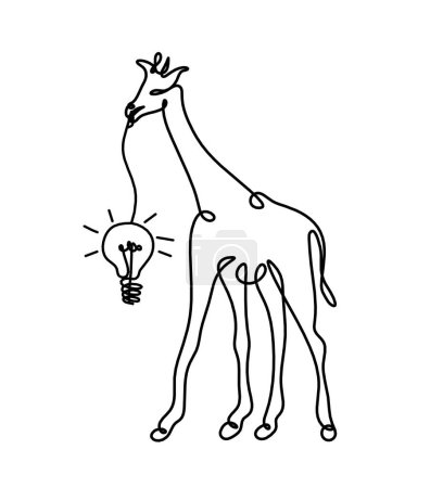 Ilustración de Silueta de jirafa abstracta con bombilla como dibujo en línea sobre blanco - Imagen libre de derechos