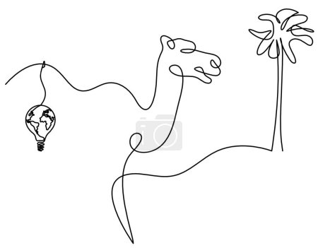 Téléchargez les illustrations : Silhouette de chameau abstrait avec ampoule comme dessin au trait sur blanc - en licence libre de droit