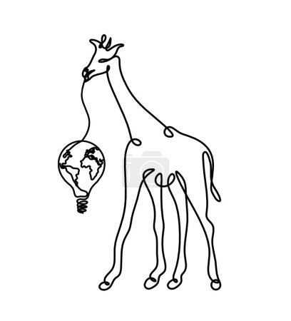 Illustration for Silhouette of abstract giraffe with light bulb as line drawing on white - Royalty Free Image