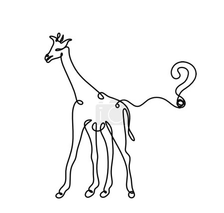 Illustration for Silhouette of abstract giraffe with question mark as line drawing on white - Royalty Free Image