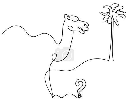 Ilustración de Silueta de camello abstracto con signo de interrogación como dibujo en línea sobre blanco - Imagen libre de derechos