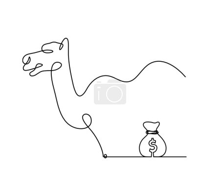 Téléchargez les illustrations : Silhouette de chameau abstrait avec dollar comme dessin au trait sur blanc - en licence libre de droit