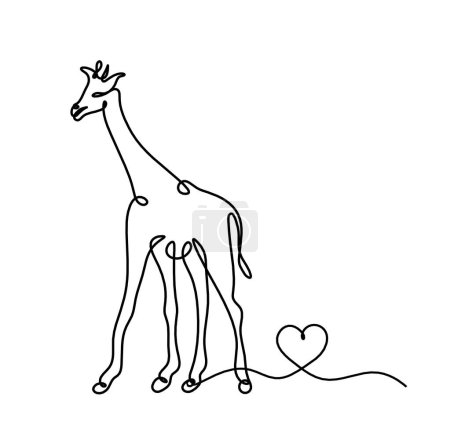 Illustration for Silhouette of abstract giraffe with heart as line drawing on white - Royalty Free Image