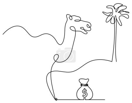 Ilustración de Silueta de camello abstracto con dólar como dibujo en línea sobre blanco - Imagen libre de derechos