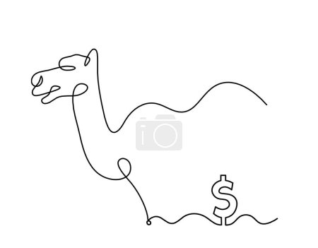 Illustration for Silhouette of abstract camel with dollar as line drawing on white - Royalty Free Image
