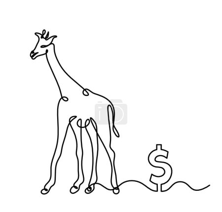 Illustration for Silhouette of abstract giraffe with dollar as line drawing on white - Royalty Free Image