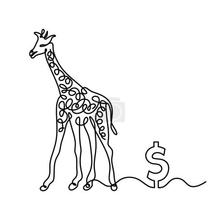 Téléchargez les illustrations : Silhouette de girafe abstraite avec dollar comme dessin au trait sur blanc - en licence libre de droit