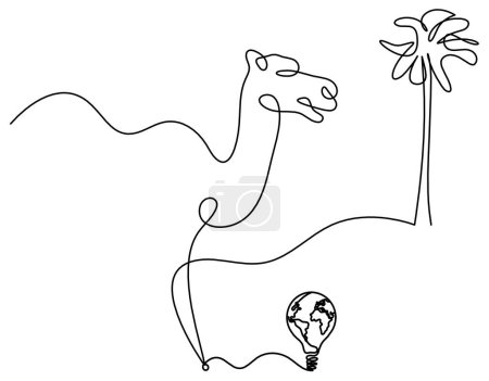 Illustration for Silhouette of abstract camel with light bulb as line drawing on white - Royalty Free Image