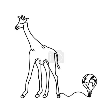 Téléchargez les illustrations : Silhouette de girafe abstraite avec ampoule comme dessin au trait sur blanc - en licence libre de droit