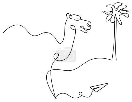 Illustration for Silhouette of abstract camel with paper plane as line drawing on white - Royalty Free Image
