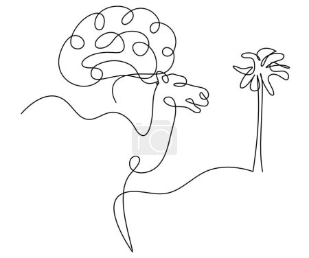 Téléchargez les illustrations : Silhouette de chameau abstrait avec le cerveau comme dessin de ligne sur blanc - en licence libre de droit