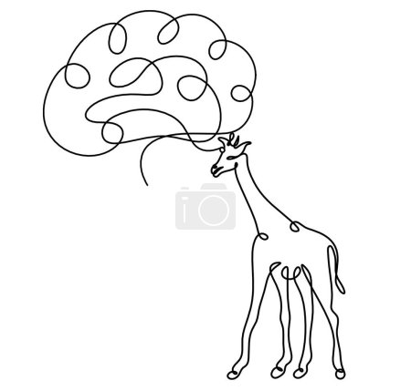 Illustration for Silhouette of abstract giraffe with brain as line drawing on white - Royalty Free Image