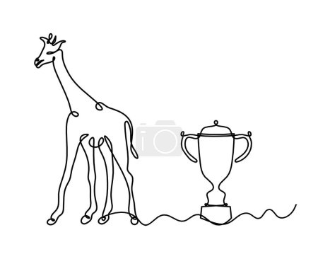 Illustration for Silhouette of abstract giraffe with trophy as line drawing on white - Royalty Free Image