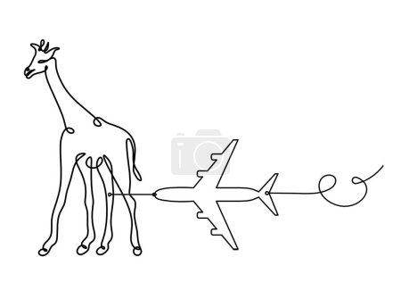 Ilustración de Silueta de jirafa abstracta con plano como dibujo en línea sobre blanco - Imagen libre de derechos
