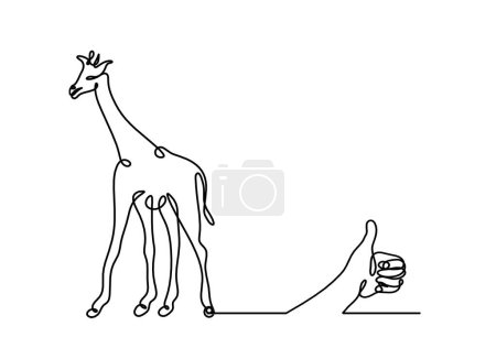 Illustration for Silhouette of abstract giraffe with hand as line drawing on white - Royalty Free Image