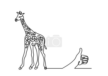 Illustration for Silhouette of abstract giraffe with hand as line drawing on white - Royalty Free Image