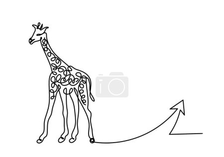 Illustration for Silhouette of abstract giraffe with direction as line drawing on white - Royalty Free Image