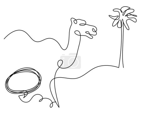 Illustration for Silhouette of abstract camel with comment as line drawing on white - Royalty Free Image