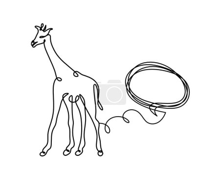 Illustration for Silhouette of abstract giraffe with comment as line drawing on white - Royalty Free Image