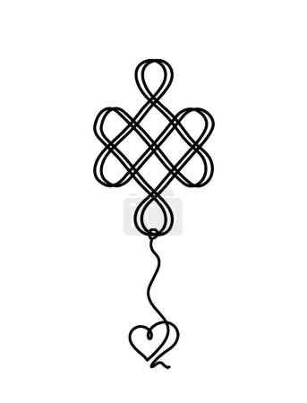 Illustration for Sign of endless auspicious knot with heart as line drawing on the white background - Royalty Free Image
