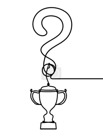 Ilustración de Signo de interrogación abstracto con líneas continuas de trofeo dibujando sobre fondo blanco - Imagen libre de derechos