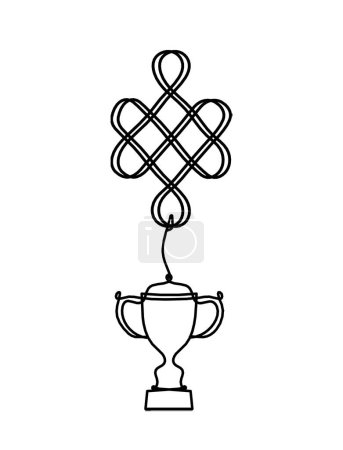 Téléchargez les illustrations : Signe de noeud de bon augure sans fin avec trophée comme dessin de ligne sur le fond blanc - en licence libre de droit