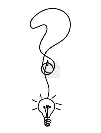 Illustration for Abstract question mark with light bulb continuous lines drawing on white background - Royalty Free Image