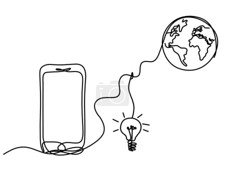 Ilustración de Abstracto móvil y bombilla como dibujo de línea sobre fondo blanco - Imagen libre de derechos