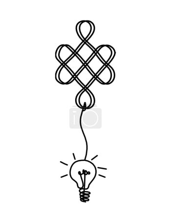 Ilustración de Signo de nudo auspicioso sin fin con bombilla como dibujo de línea en el fondo blanco - Imagen libre de derechos