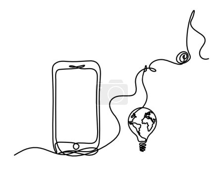 Illustration for Abstract mobile and light bulb as line drawing on white background - Royalty Free Image