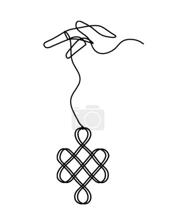 Téléchargez les illustrations : Signe de noeud de bon augure sans fin avec la main comme dessin de ligne sur le fond blanc - en licence libre de droit