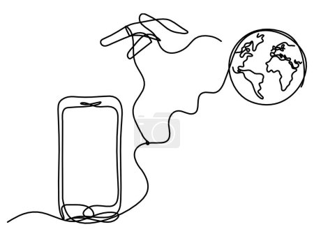 Illustration for Abstract mobile and hand as line drawing on white background - Royalty Free Image