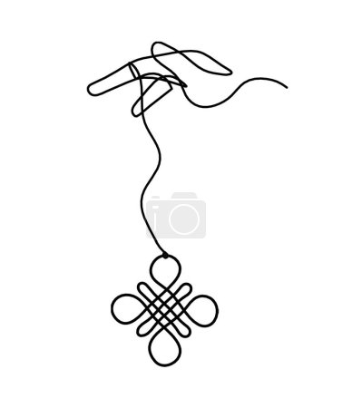 Ilustración de Signo de nudo auspicioso sin fin con la mano como dibujo de línea sobre el fondo blanco - Imagen libre de derechos
