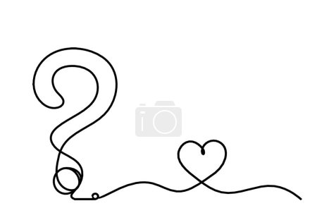 Illustration for Abstract question mark with heart as continuous lines drawing on white background - Royalty Free Image