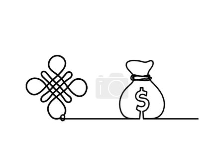 Illustration for Sign of endless auspicious question mark with dollar as line drawing on the white background - Royalty Free Image