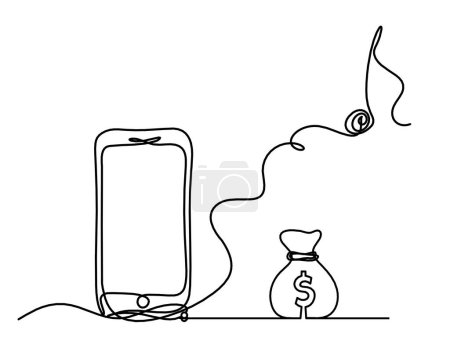Téléchargez les illustrations : Abstrait mobile et dollar comme dessin de ligne sur fond blanc - en licence libre de droit