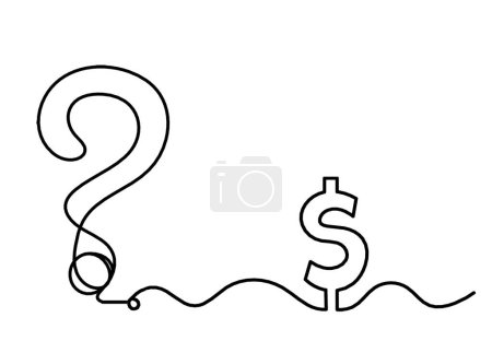 Téléchargez les illustrations : Point d'interrogation abstrait avec dollar comme lignes continues dessinant sur fond blanc - en licence libre de droit